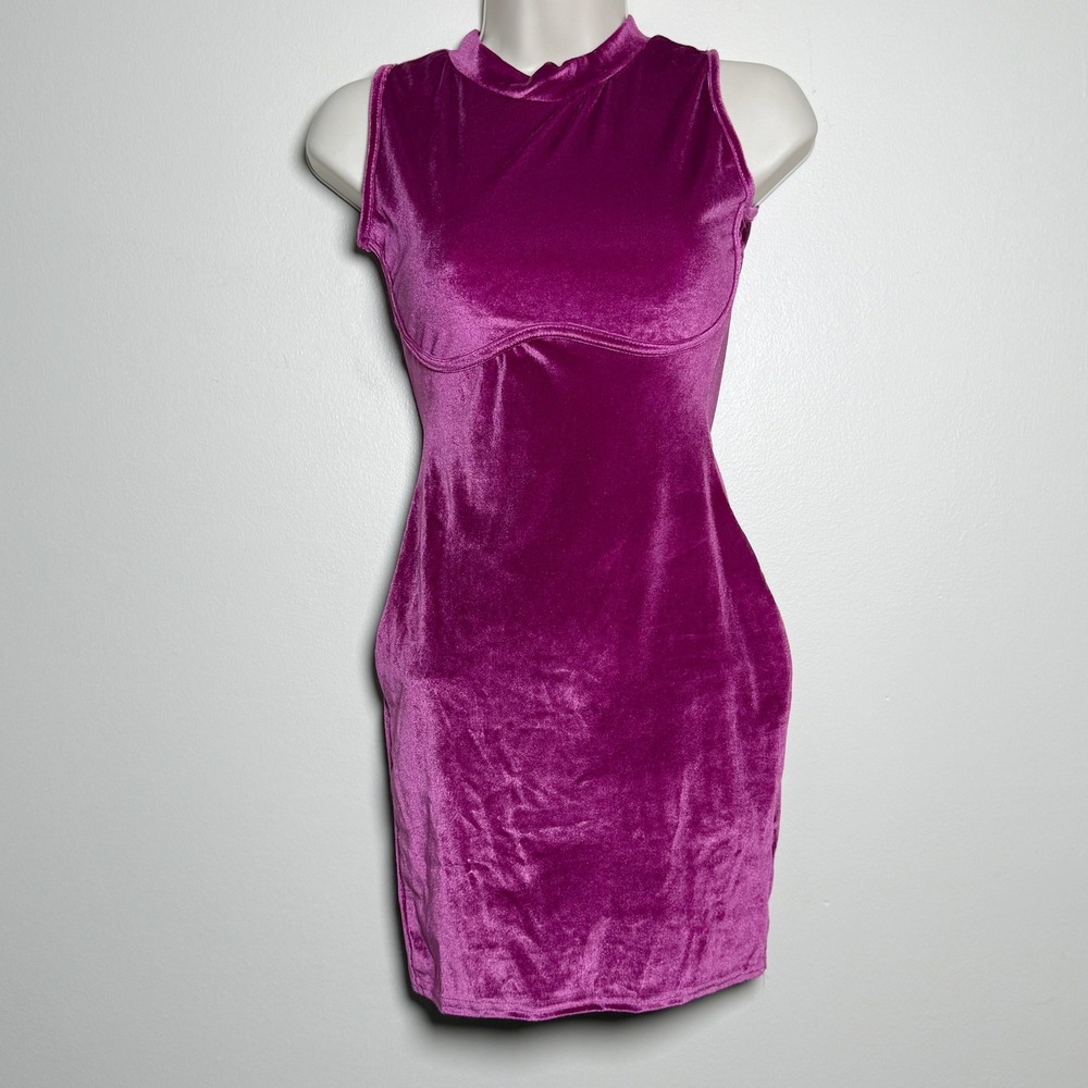 PrettyLittleThing NEW Velvet Underbust Bodycon Mini Dress 2 Hot Pink Event Party